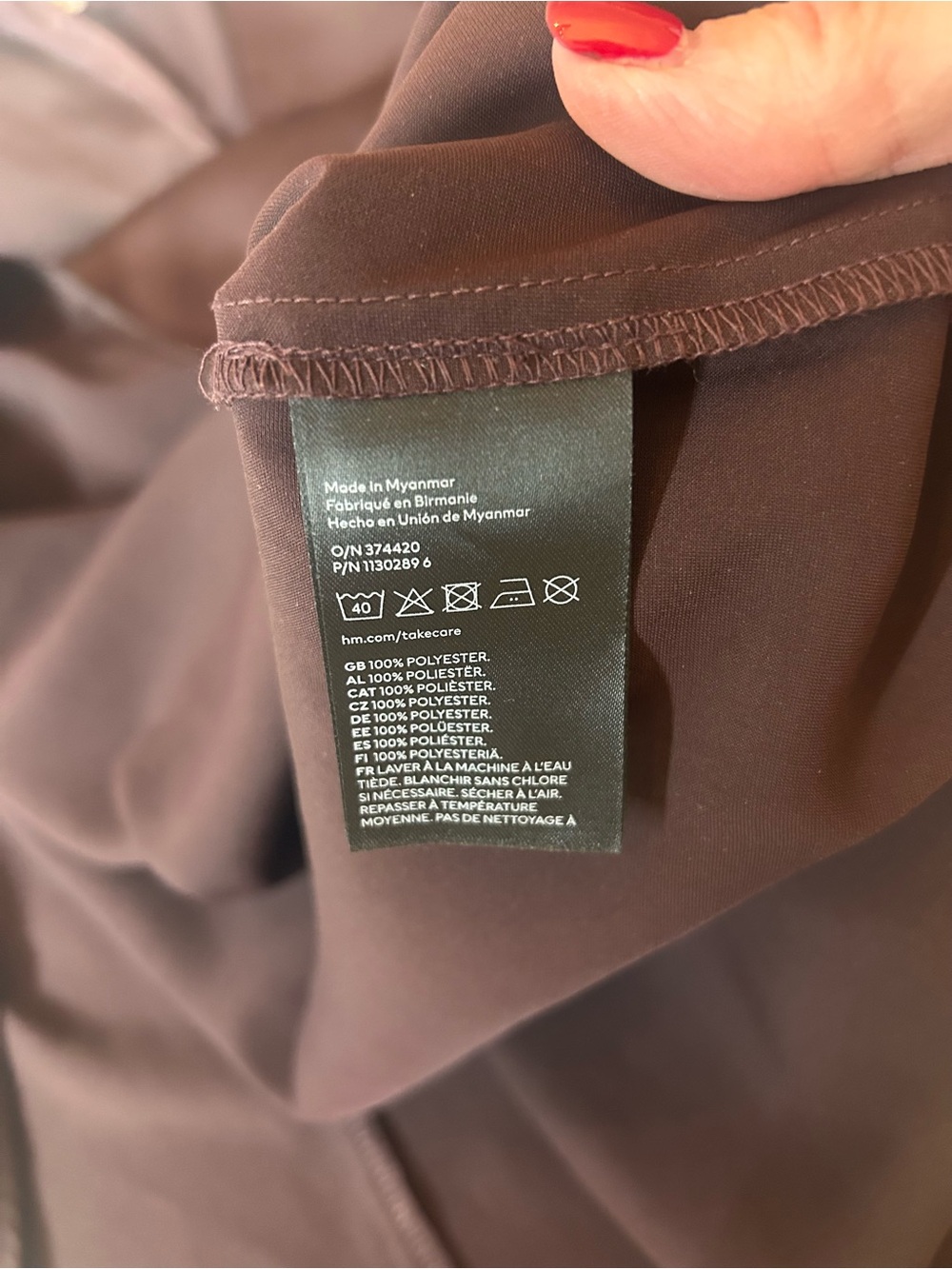 H&M Dark Chocolate Brown Satin Like Oversized Shirt Tunic Dress Blouson Sleeve L - Picture 7 of 13